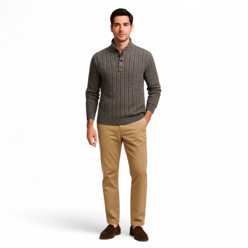 Men's Cable-Knit Henley Sweater - Grey